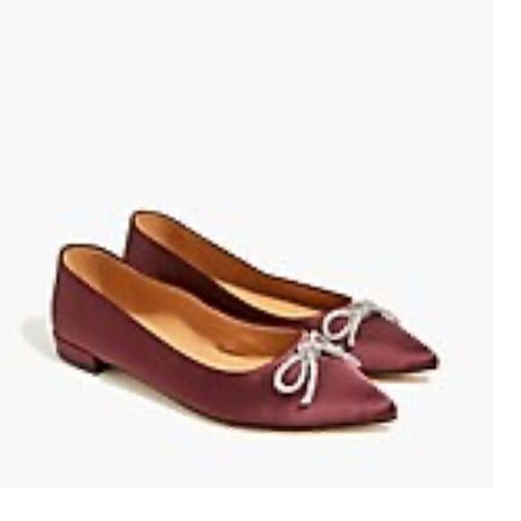 J. Crew Burgundy Flats Pointed Toe Bow Size 7.5 - Picture 1 of 8